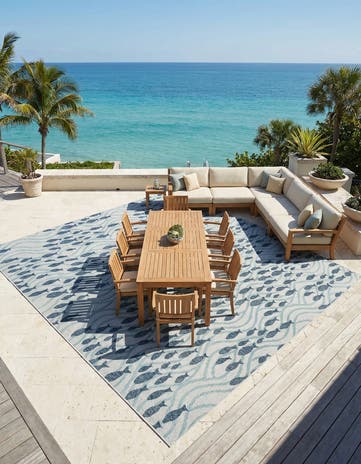 Blue Easy-Clean Coastal Indoor / Outdoor Square Rug