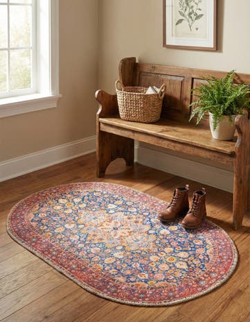 Navy Blue Washable Timeless Oval Rug