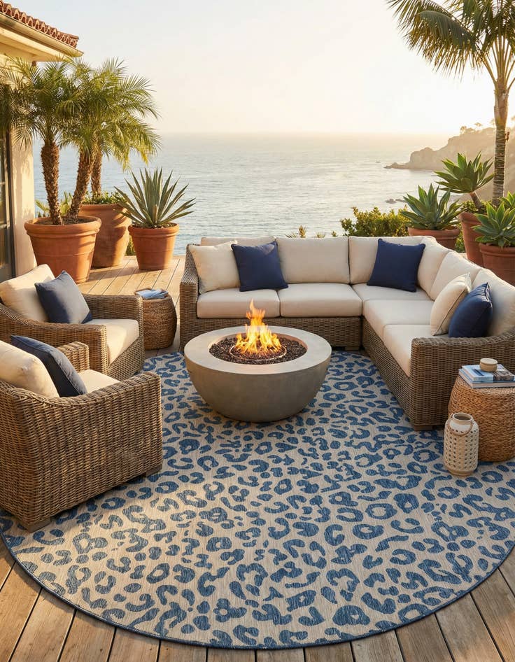 Detail image of 12' x 12'  Washable Safari Indoor / Outdoor Round Rug