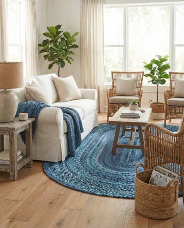  5' 1 x 8'  Hand Braided Chindi Oval Rug