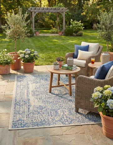 5' 3 x 7' Easy-Clean Traditional Indoor / Outdoor Rug
