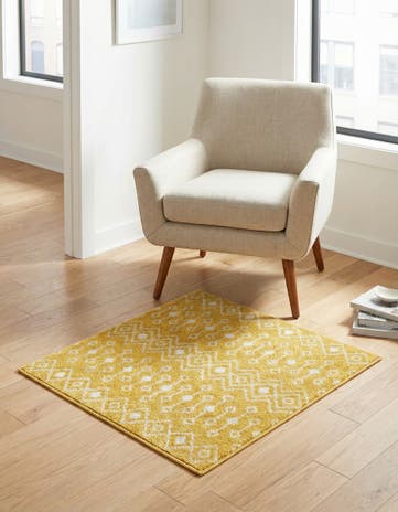 Yellow Moroccan Trellis Square Rug