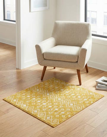 Yellow Moroccan Trellis Square Rug
