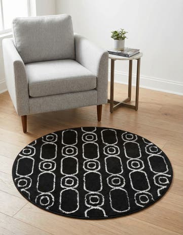 Black and Silver Vogue Geo Round Rug