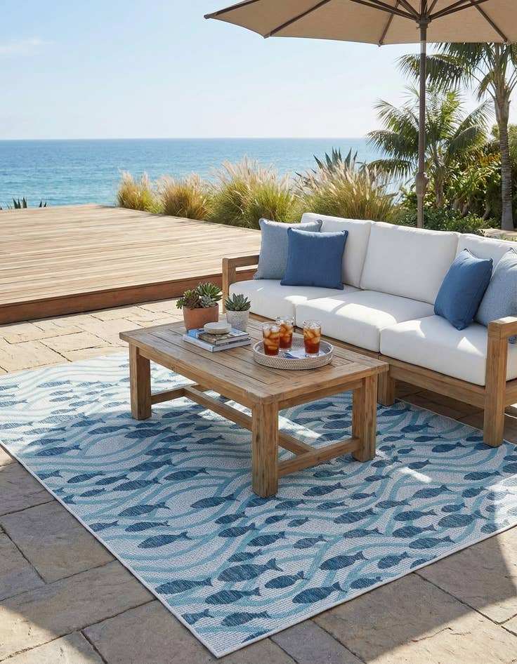 Detail image of 7' 10 x 10' Easy-Clean Coastal Indoor / Outdoor Rug