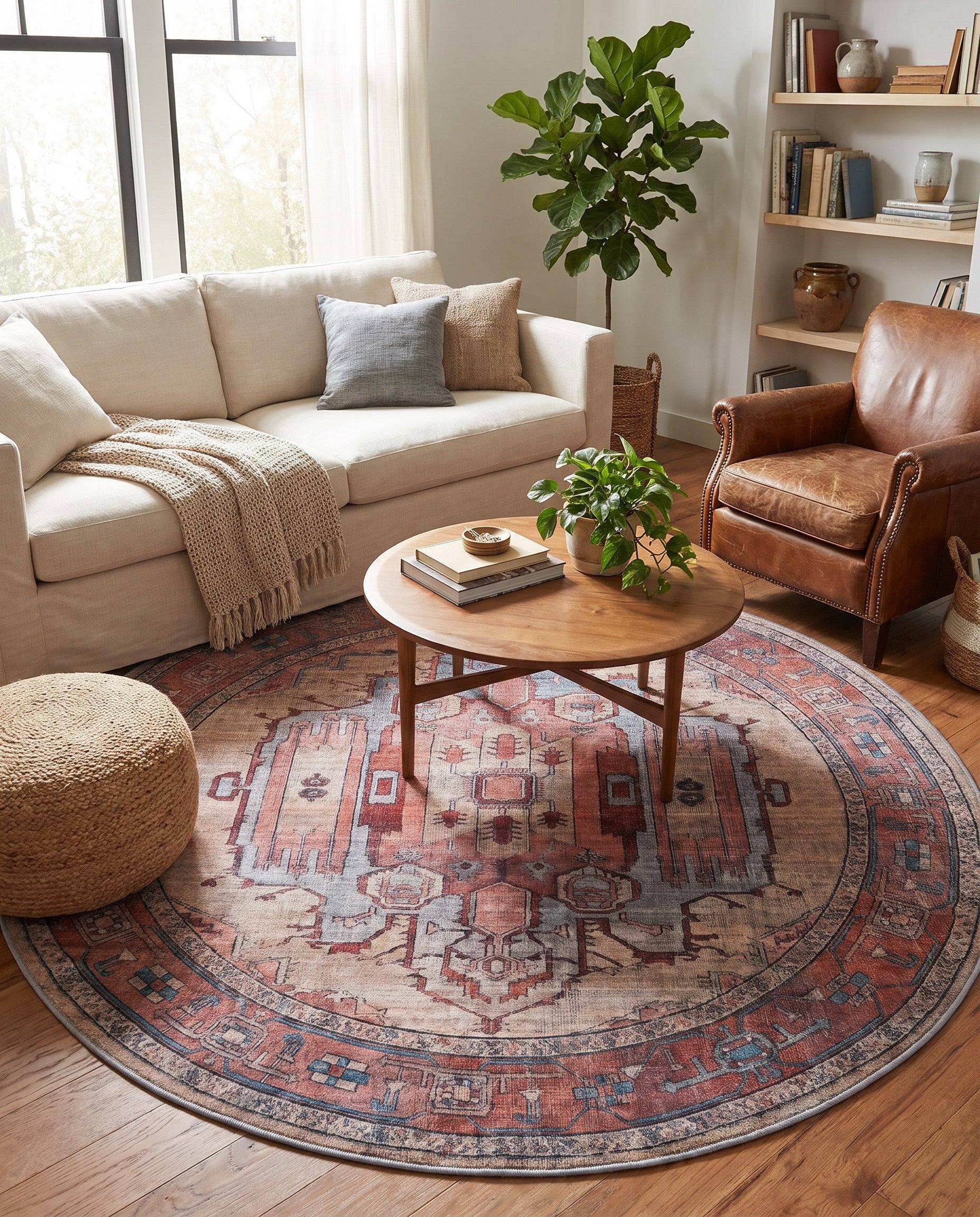 Beige Maahru Tapis Rond