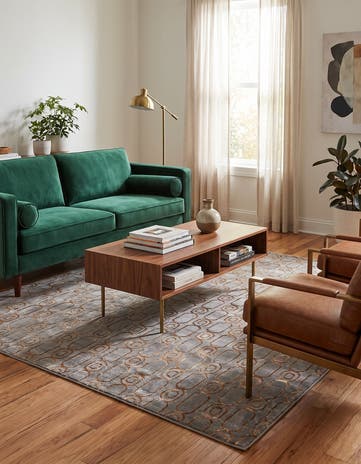 Gray and Gold Vogue Geo Square Rug