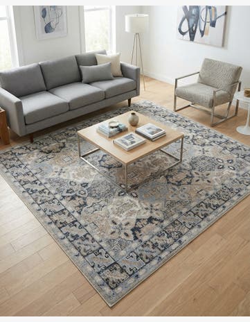 Ivory Gray Blue Kamala Washable Square Rug