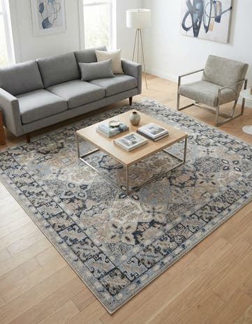 Ivory Gray Blue Kamala Washable Square Rug
