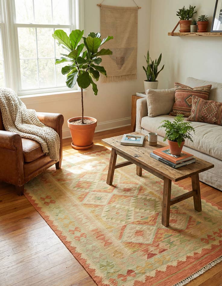 Detail image of 3' 7 x 5' 8 Hand Woven Kilim Waziri Wool Rug