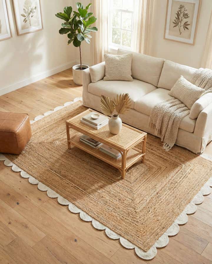 5' 1 x 8' Handmade Scallop Braided Jute Rug