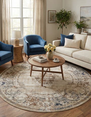 Blue Cream Eliza Round Rug