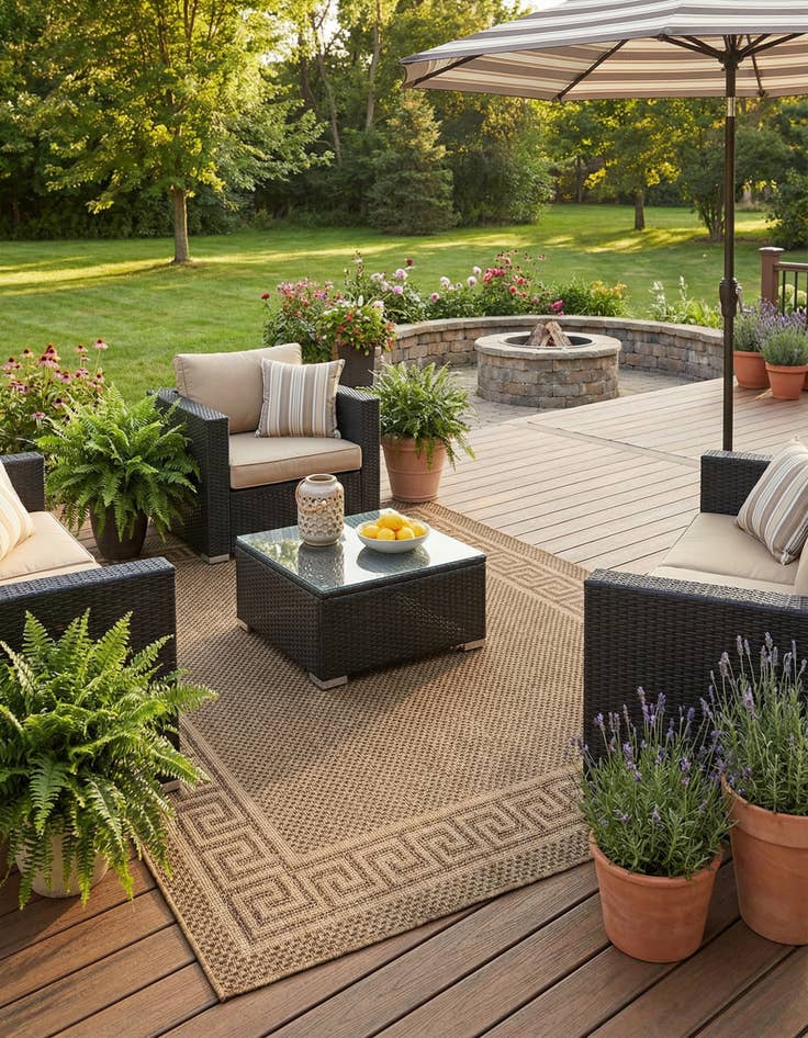 Detail image of 5' 3 x 8' Washable Border Indoor / Outdoor Rug