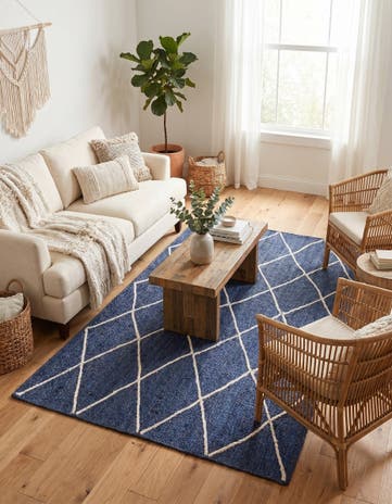 Navy Blue Handmade Braided Jute Rug