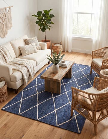 Navy Blue Handmade Braided Jute Rug