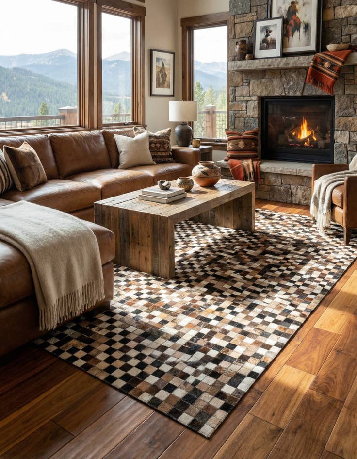 Detail image of 5' 1 x 8' Cowhide Leather Rug