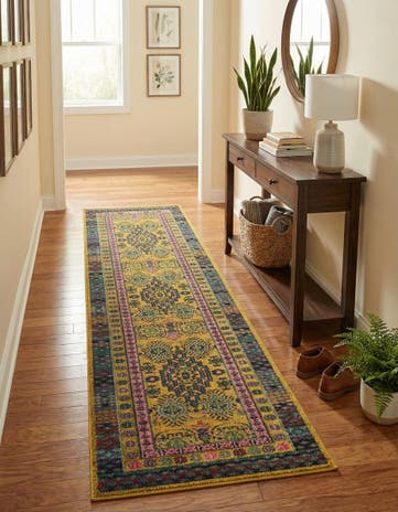 Gold Washable Fleur Runner Rug