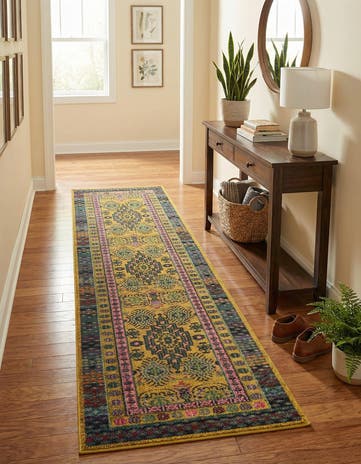 Gold Washable Fleur Runner Rug