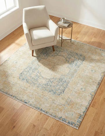 Blue and Ivory Boutique Square Rug