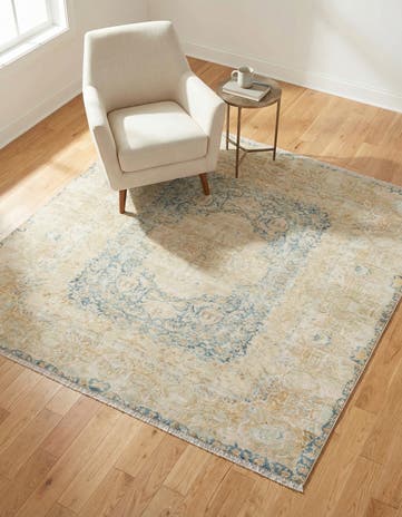 Blue and Ivory Boutique Square Rug