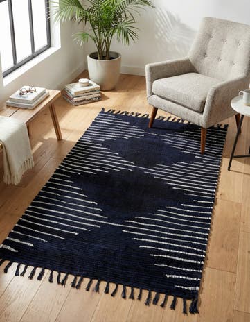 Navy Blue Hand Woven Chindi Cotton Rug