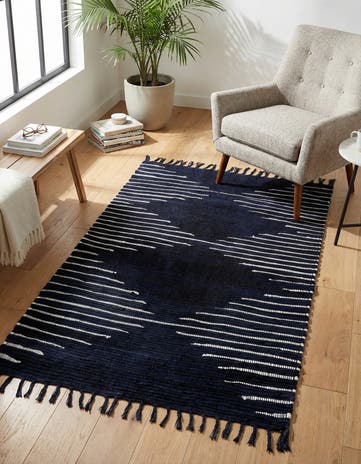 Navy Blue Hand Woven Chindi Cotton Rug