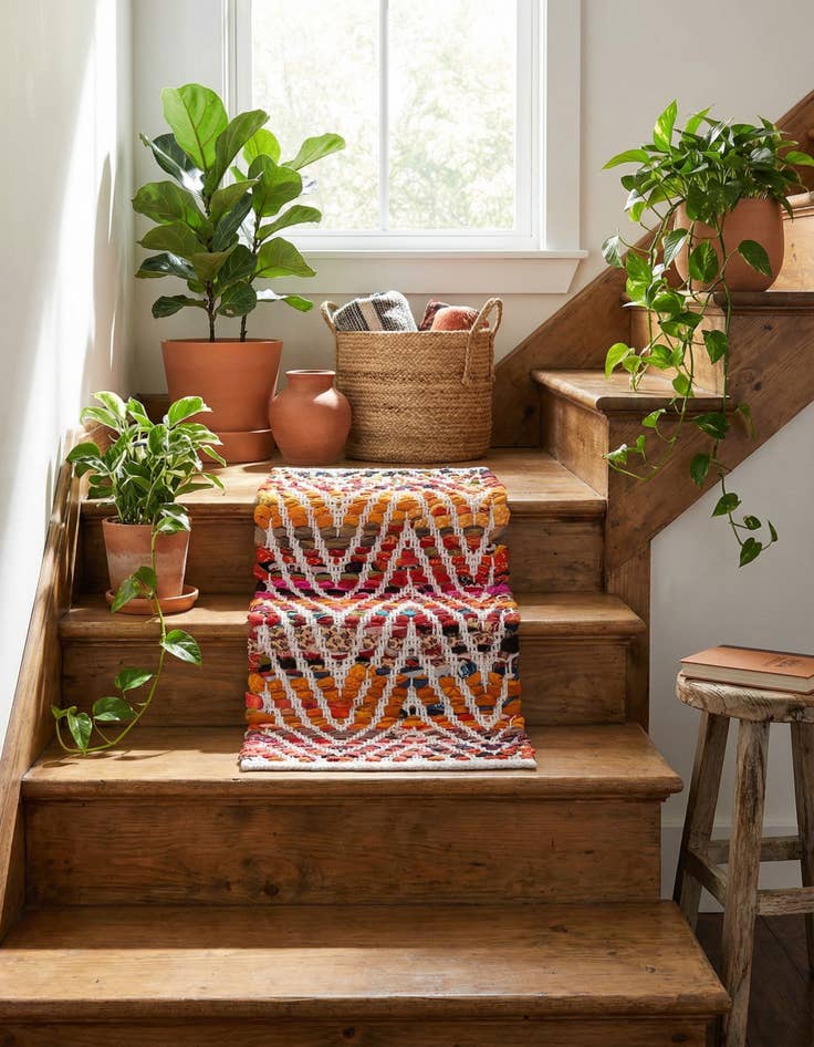 Detail image of 0' 9 x 2' 6  Hand Woven Chindi Chevron Stair Rug