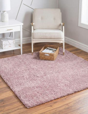 Pink Soft Solid Shag Square Rug