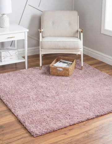 Pink Soft Solid Shag Square Rug