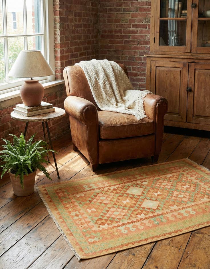 Detail image of 3' 4 x 5' Hand Woven Kilim Waziri Wool Rug