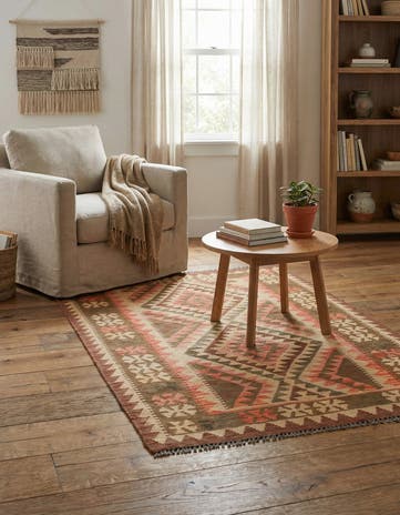 3' 3 x 4' 10 Hand Woven Kilim Maymana Wool Rug