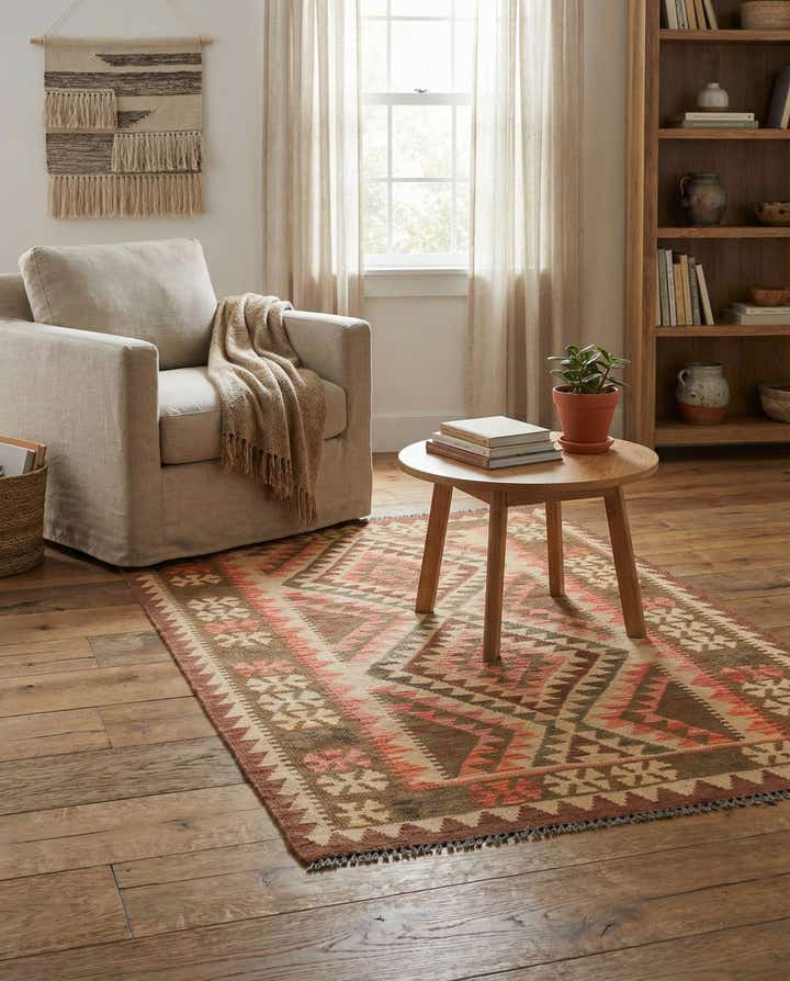 3' 3 x 4' 10 Hand Woven Kilim Maymana Wool Rug