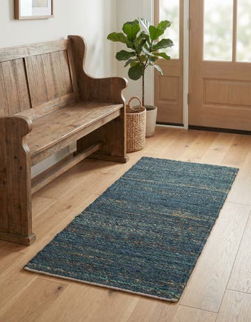 Ocean Blue Hand Woven Palm Beach Jute Runner Rug