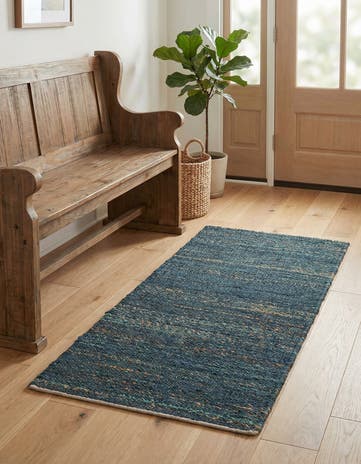 Ocean Blue Hand Woven Palm Beach Jute Runner Rug