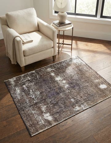 4' x 5' Hand Knotted Ultra Vintage Persian Wool Square Rug