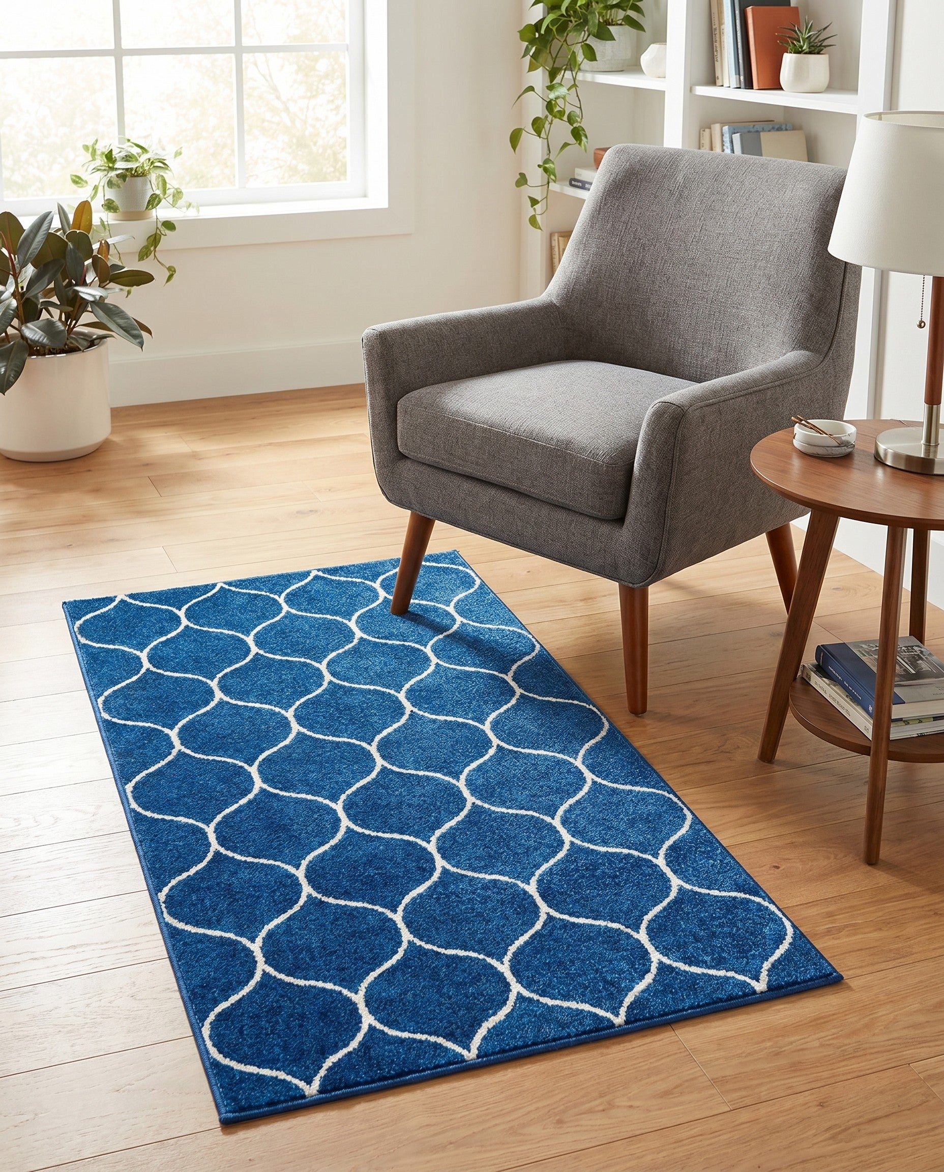 Navy Blue Lattice Frieze Rug