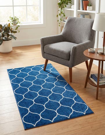 Navy Blue Lattice Frieze Rug
