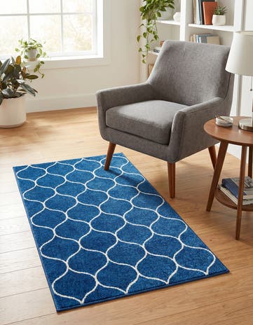 Navy Blue Lattice Frieze Rug