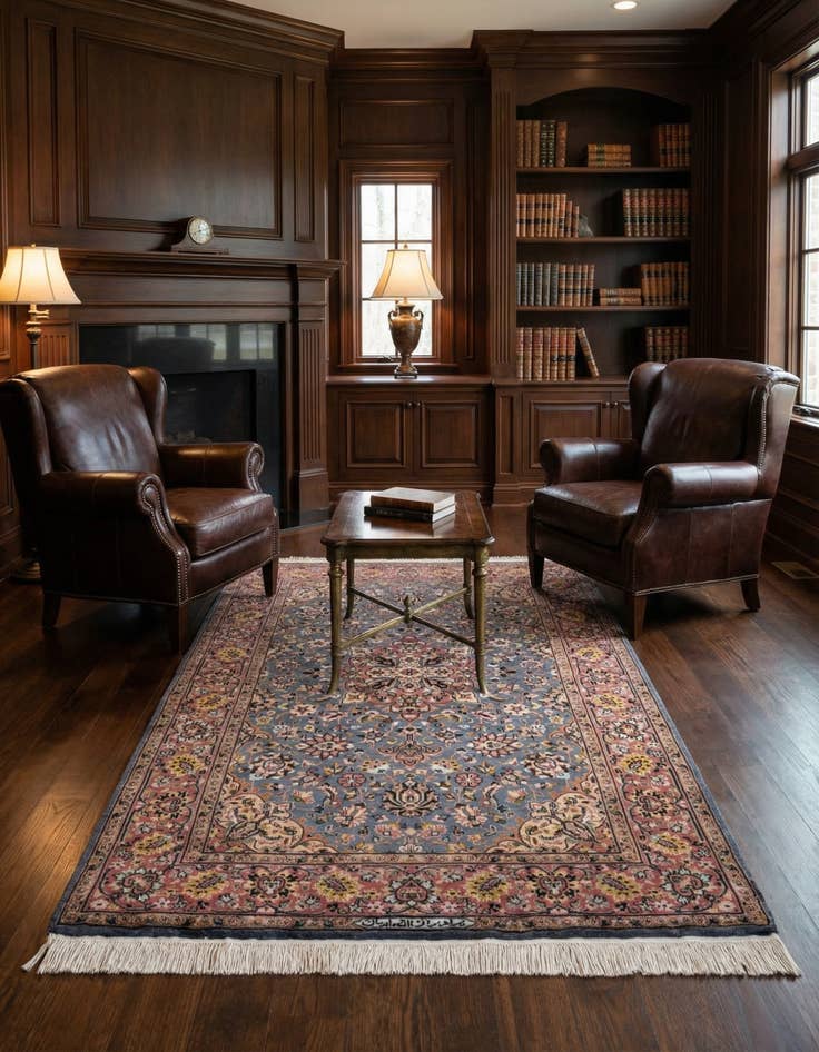 Detail image of 4' 2 x 6' 6 Hand Knotted Kashmir Oriental Wool Rug