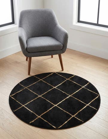 Black and Gold Vogue Geo Round Rug