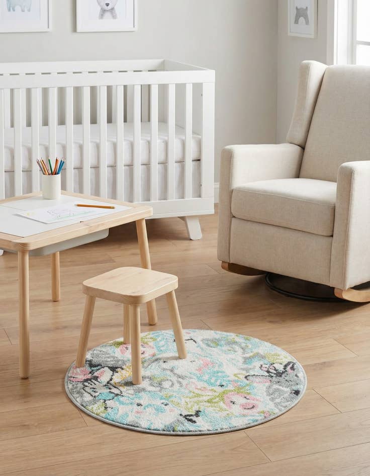 Detail image of  2' 2 x 2' 2 Animals Whimsy Kids Round Rug