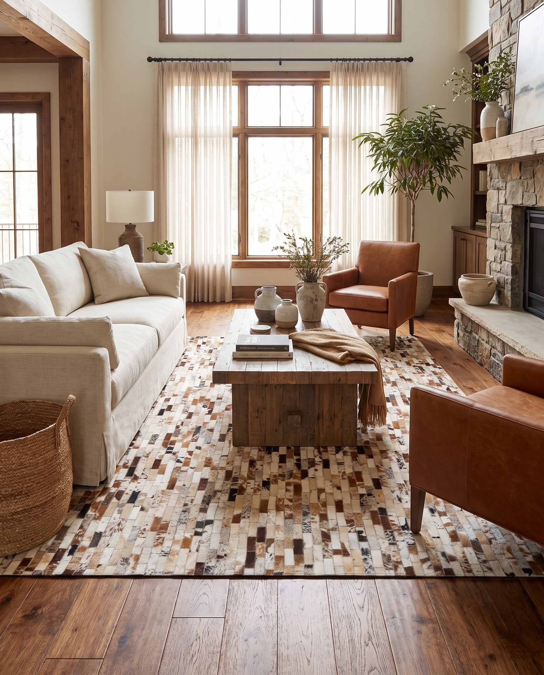 5' 2 x 8' Cowhide Leather Rug