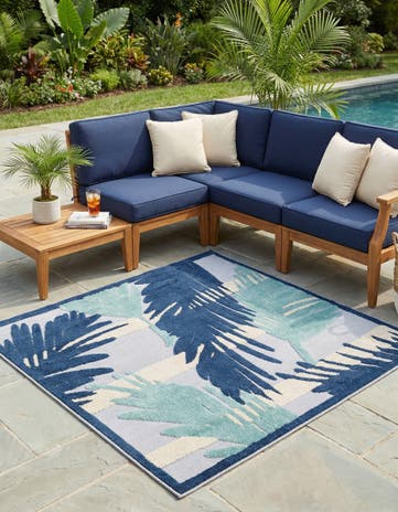 Gray Blue Easy-Clean Aruba Indoor / Outdoor Square Rug