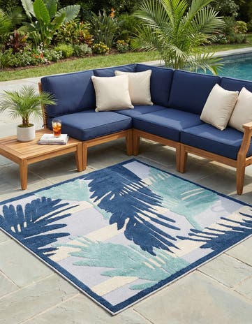 Gray Blue Easy-Clean Aruba Indoor / Outdoor Square Rug