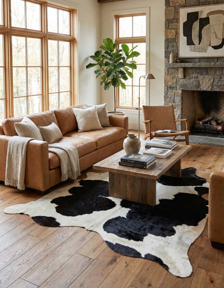 Detail image of 5' 6 x 6' 1 Cowhide Leather Rug