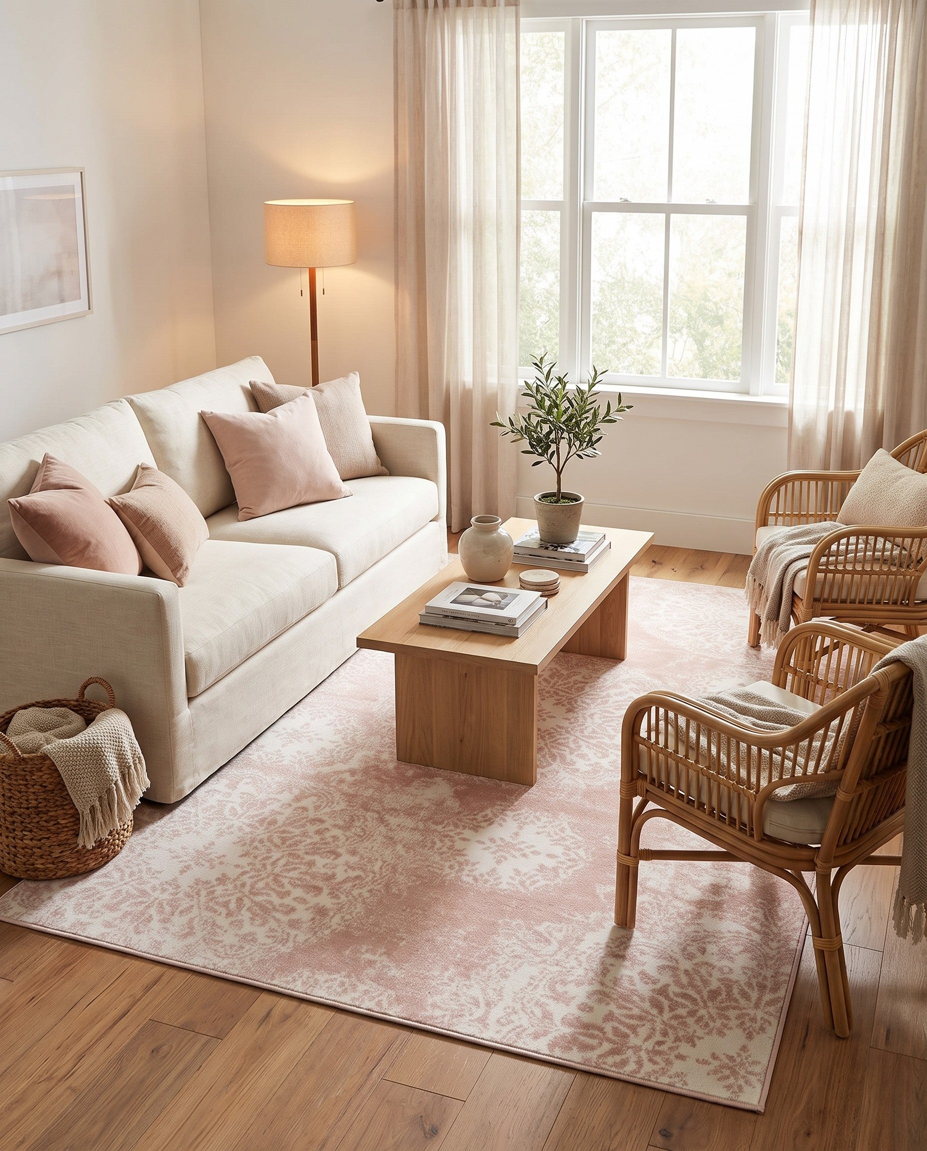 Ivory and Rose Pink Monte Carlo Rug
