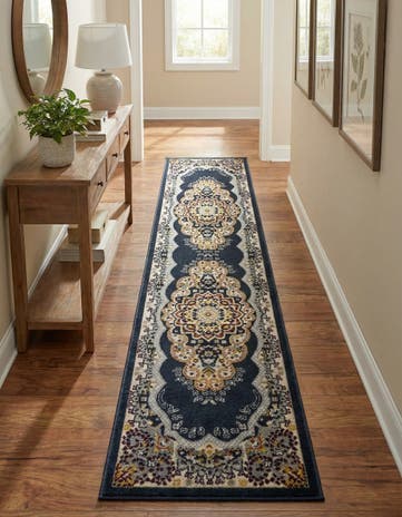 Navy Blue Kamala Washable Runner Rug
