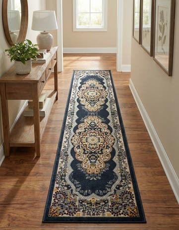 Navy Blue Kamala Washable Runner Rug