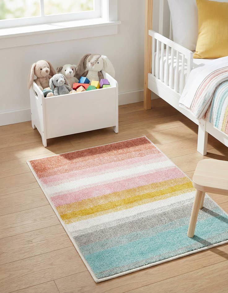 Detail image of 2' 2 x 3' Rainbow Stripes Whimsy Kids Rug