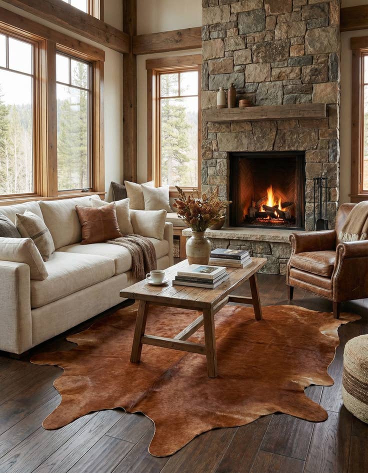 Detail image of 6' 5 x 7' 2 Cowhide Leather Square Rug